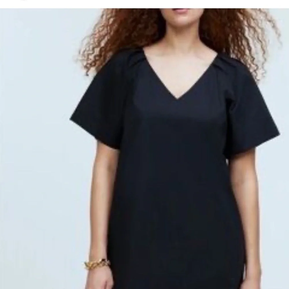 Madewell Mini Dress XS Black Puff Gathered Shoulder Minimalist 100% Cotton